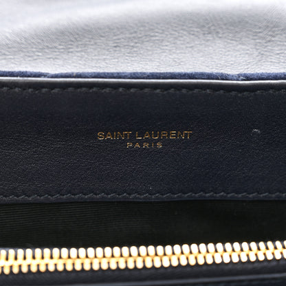 Saint Laurent Suede Calfskin Y Quilted Monogram Small Loulou Chain Satchel Deep Marine 7 of 10