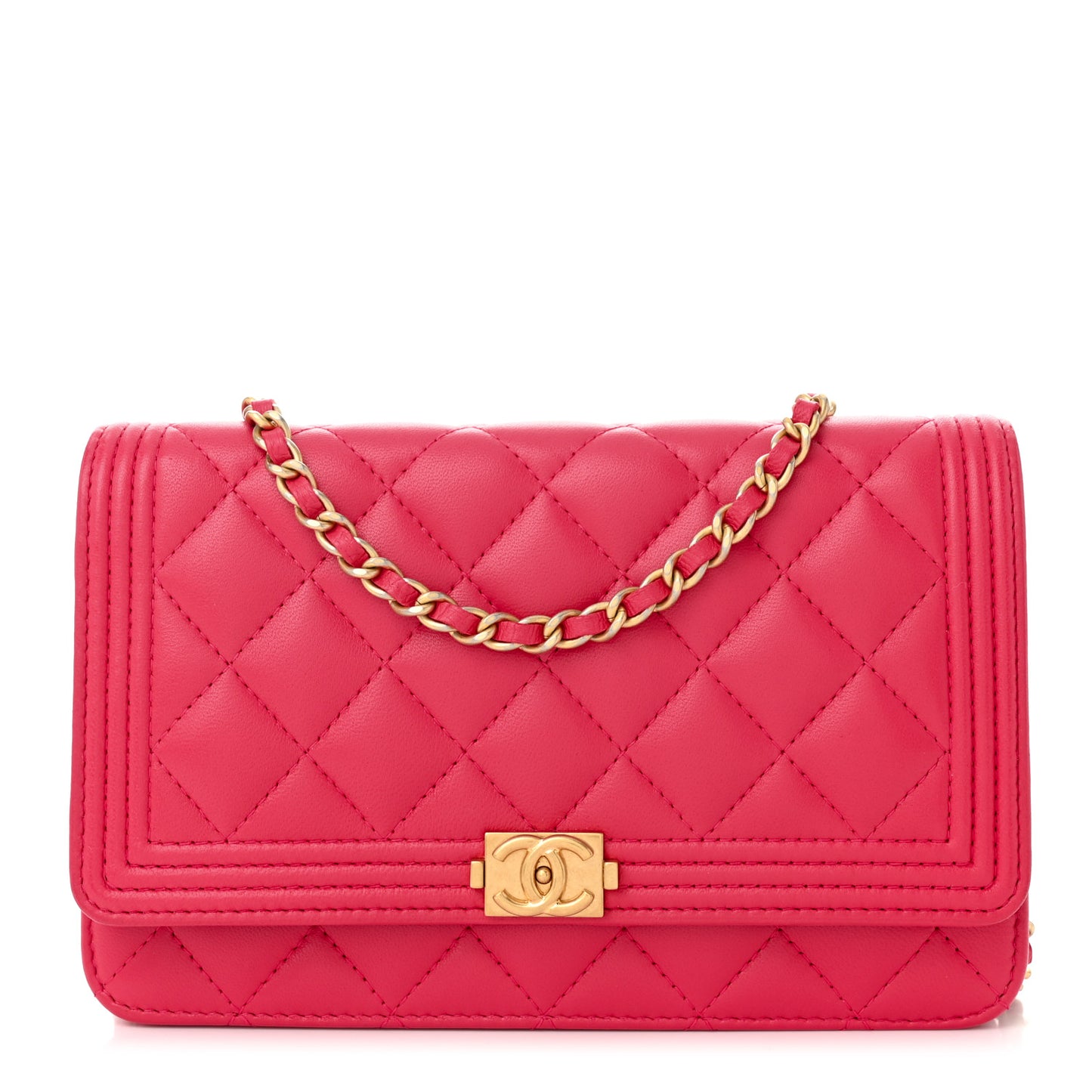 Lambskin Quilted Boy Wallet On Chain WOC Dark Fuchsia