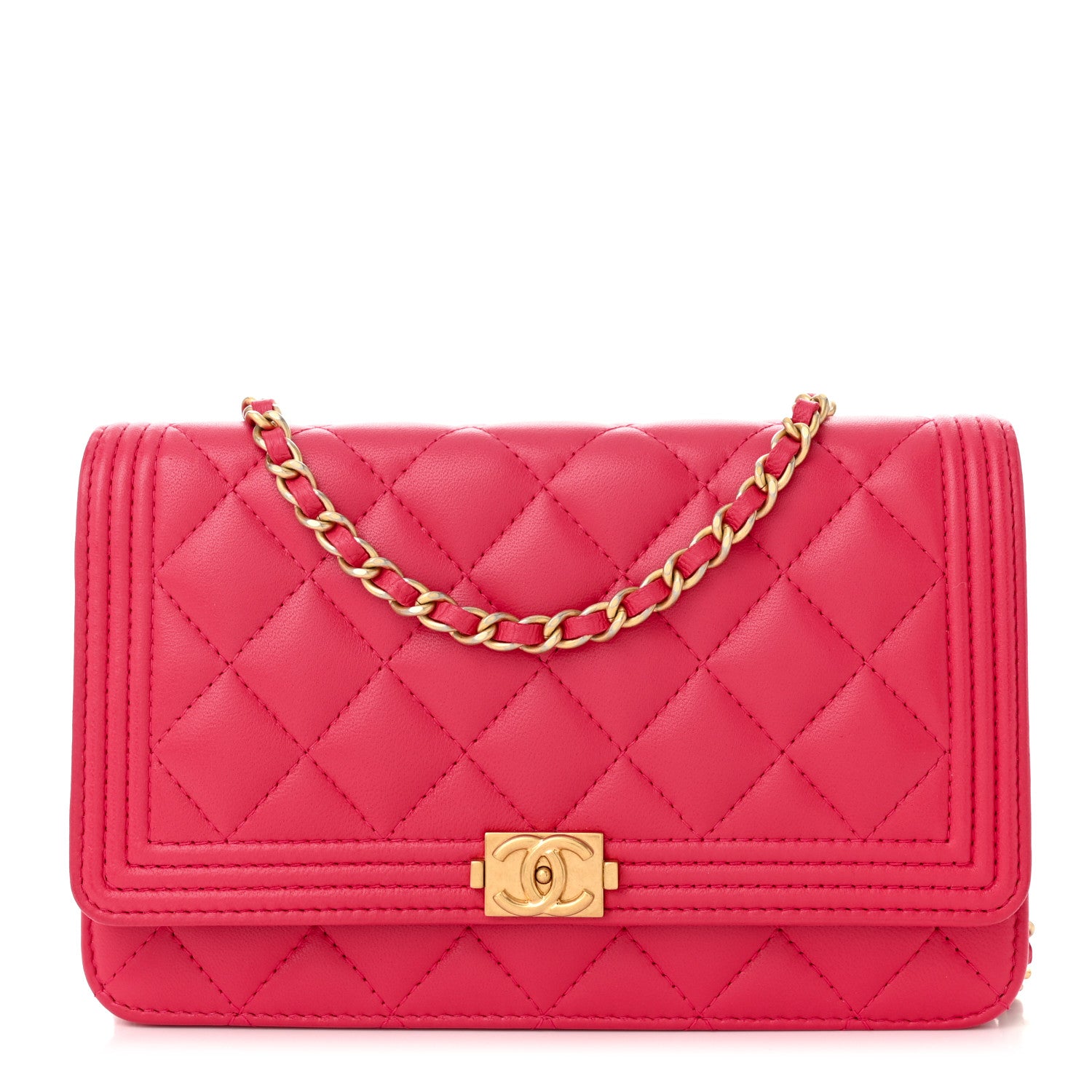 Chanel Lambskin Quilted Boy Wallet On Chain WOC Dark Fuchsia 1 of 12