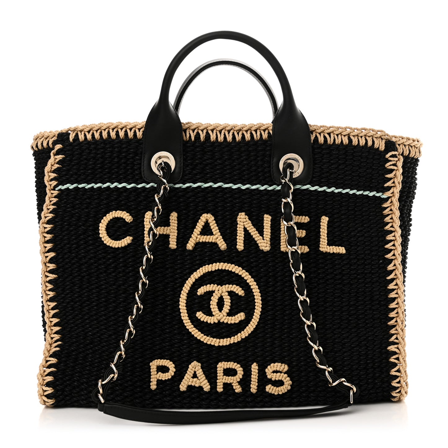 Cotton Crochet Large Deauville Tote Black Beige