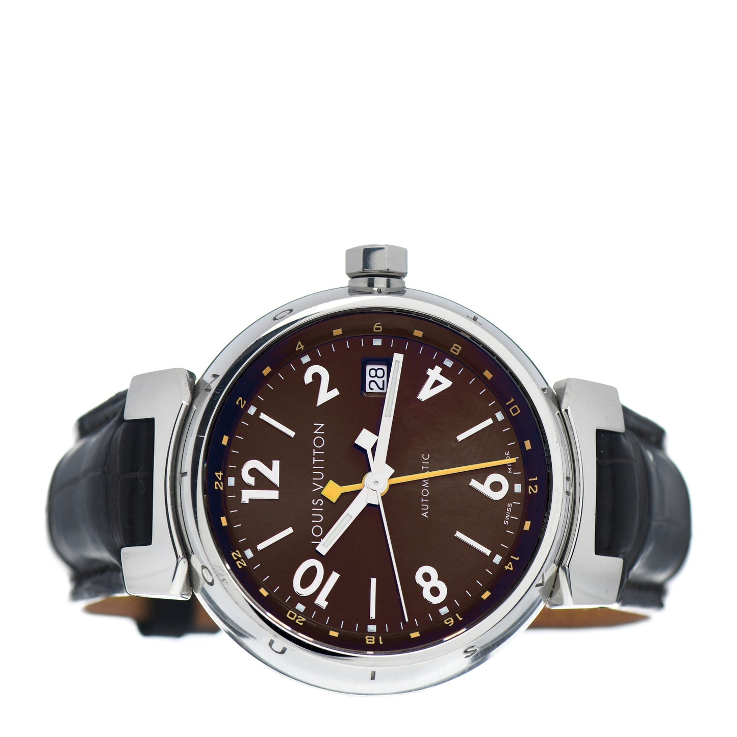 Stainless Steel Alligator 39mm Tambour GMT Automatic Watch Brown