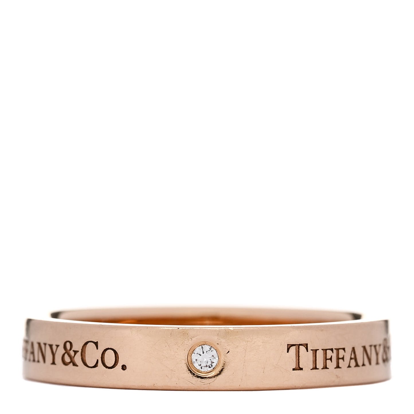 18K Rose Gold Diamond Logo Band Ring 64 10.75