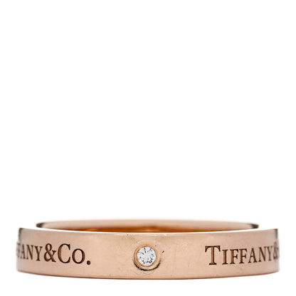 Tiffany 18K Rose Gold Diamond Logo Band Ring 64 10.75 1 of 5