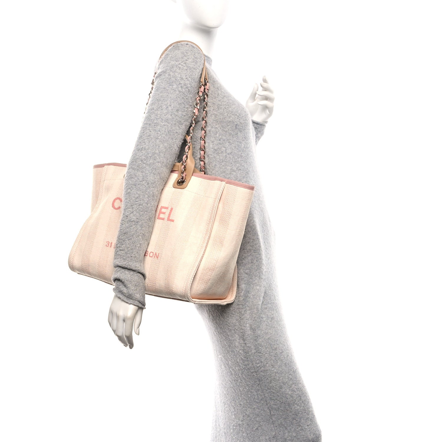Chanel Mixed Fibers Calfskin Striped Medium Deauville Tote Light Pink 2 of 13