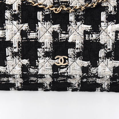 Chanel Tweed Quilted Wallet On Chain WOC Black Ecru White 10 of 11
