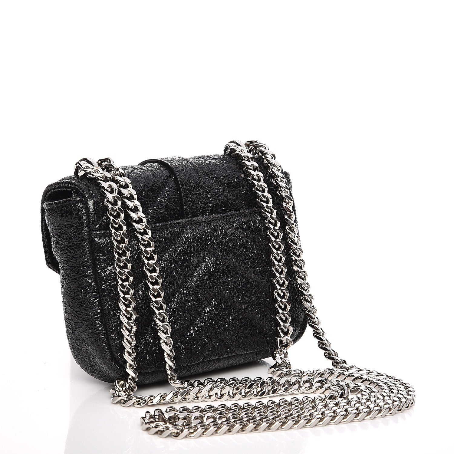 Saint Laurent Metallic Crackled Calfskin Chevron Monogram Micro Crossbody Bag Black 3 of 7