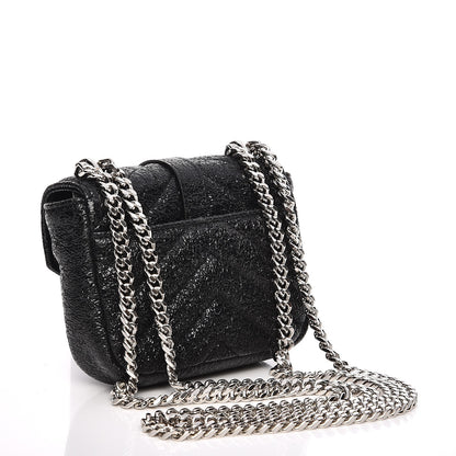 Saint Laurent Metallic Crackled Calfskin Chevron Monogram Micro Crossbody Bag Black 3 of 7