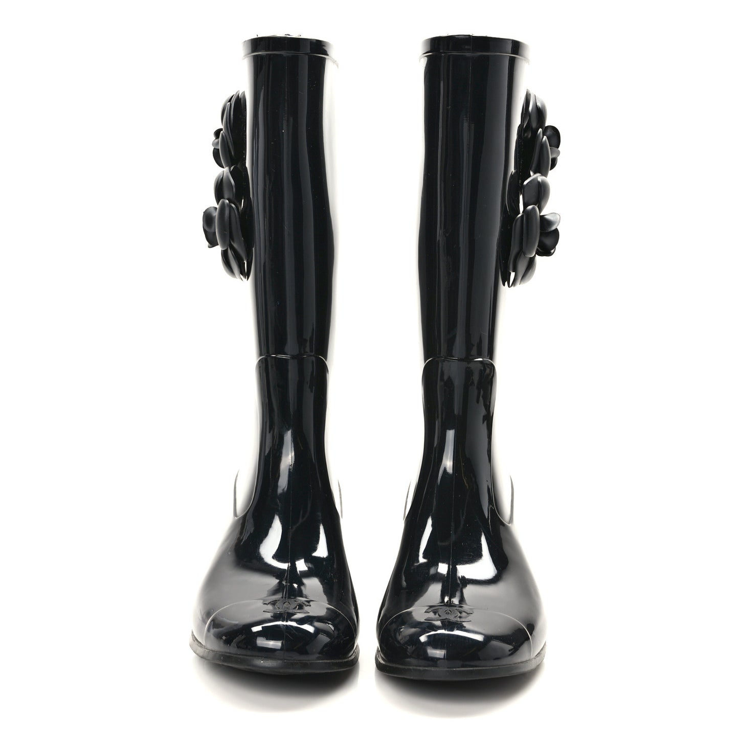 Rubber Camellia Rain Boots 38 Black