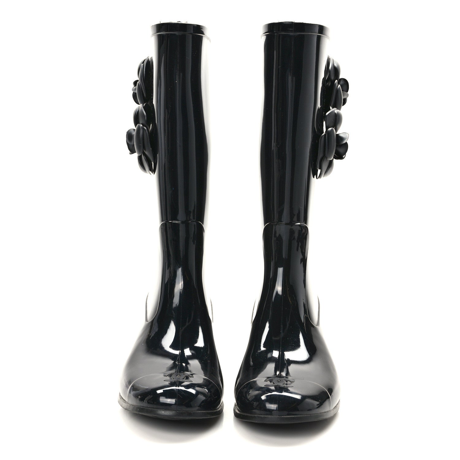 Chanel Rubber Camellia Rain Boots 38 Black 2 of 8