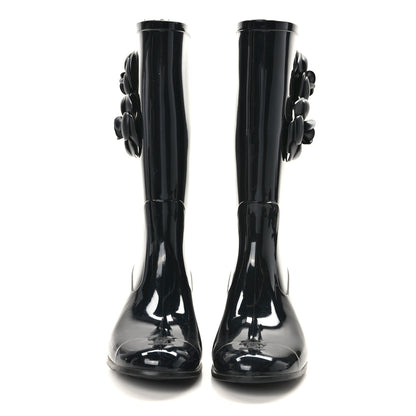 Chanel Rubber Camellia Rain Boots 38 Black 2 of 8