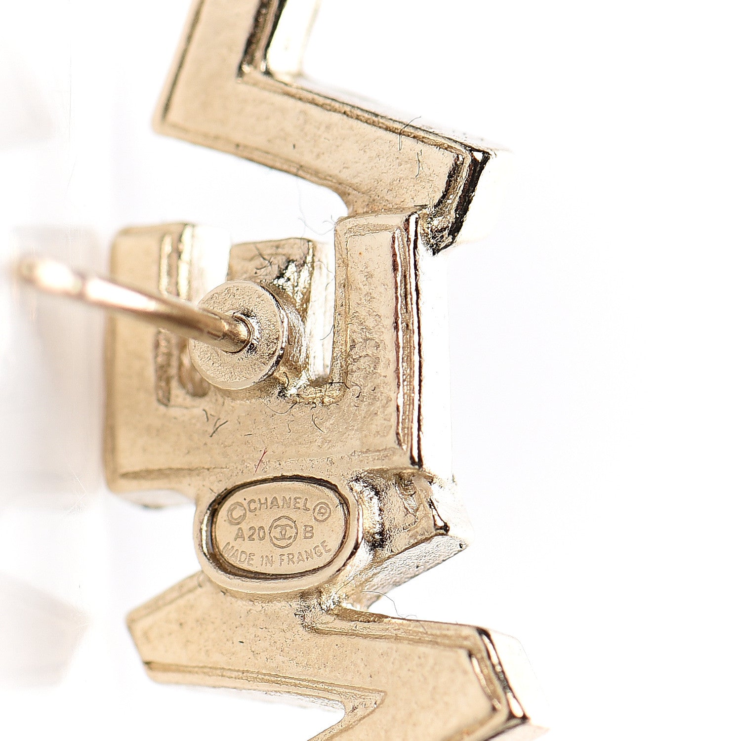 Chanel Crystal Pearl Signature Stud Earrings Gold 4 of 5