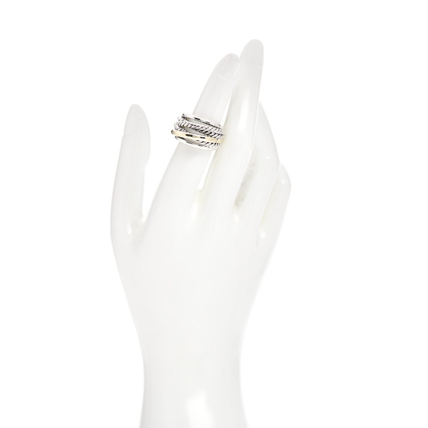 David Yurman Sterling Silver 14K Yellow Gold Wide Crossover Ring 51 5.75 2 of 5