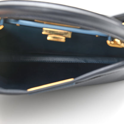 Fendi Vitello Seta Shiny Nappa Medium Peekaboo Iconic Satchel Blue Notte Turchese 5 of 13