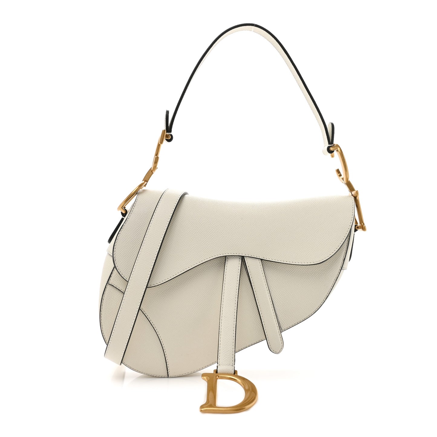 Grained Calfskin Saddle Bag With Strap Latte