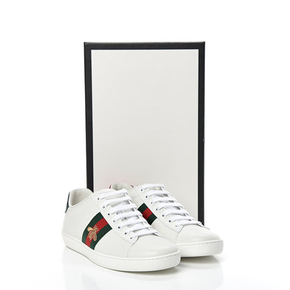 Gucci Calfskin Ayers Bee Embroidered Womens Ace Sneakers 37 White Green 9 of 9