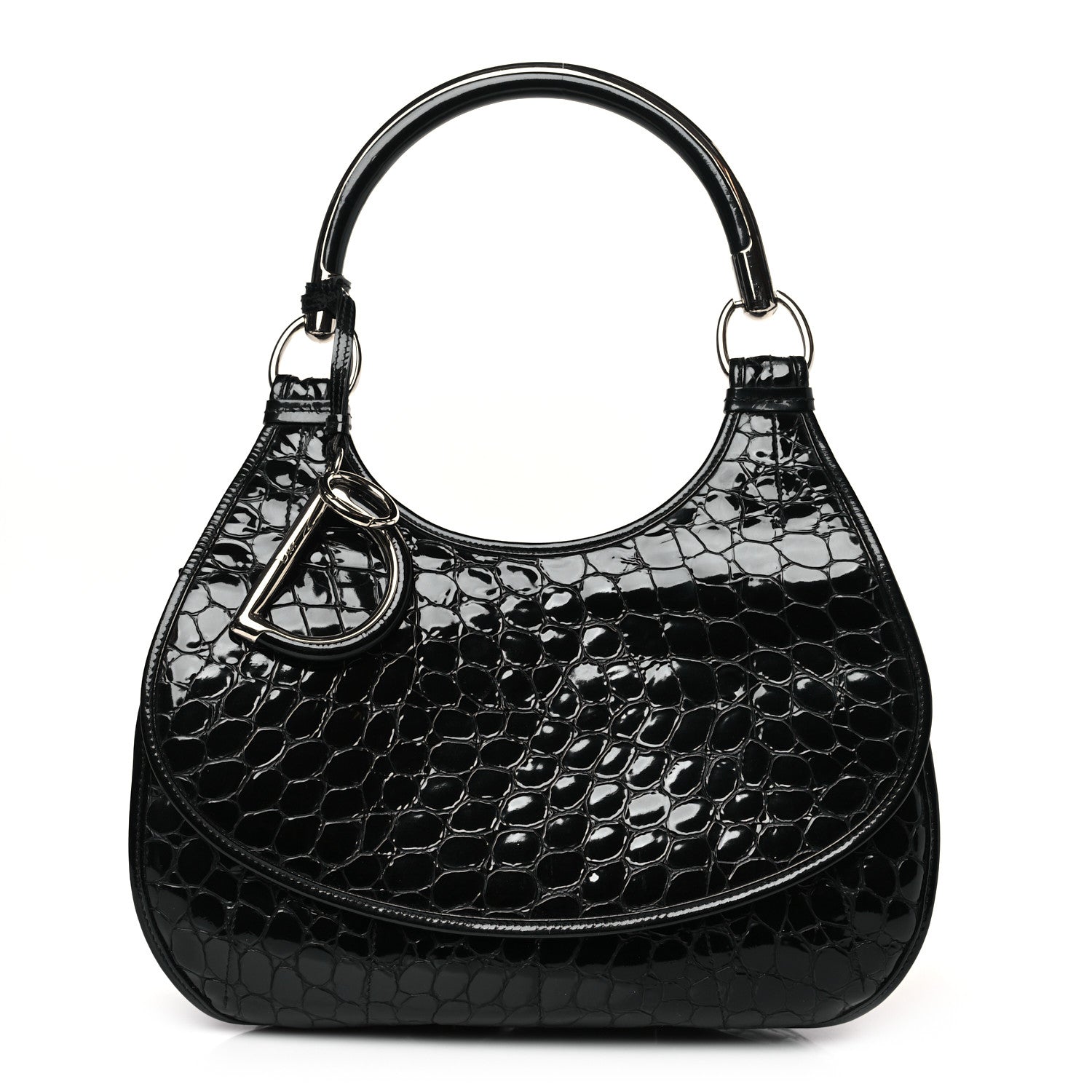 Christian Dior Patent Crocodile Embossed 61 Tote Black 1 of 9