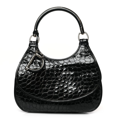 Christian Dior Patent Crocodile Embossed 61 Tote Black 1 of 9