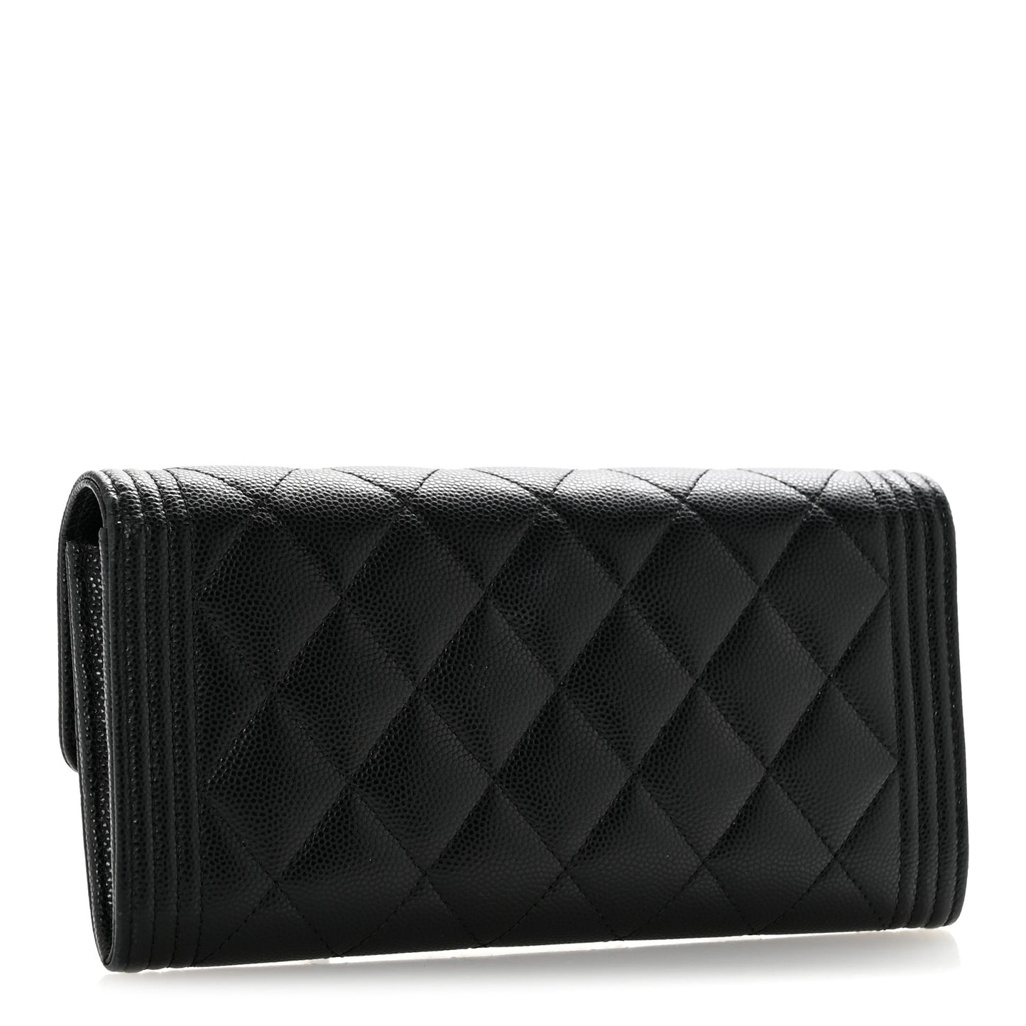 Caviar Quilted Large Boy Gusset Flap Wallet Black