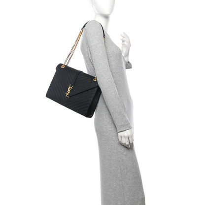 Saint Laurent Grain De Poudre Matelasse Chevron Large Monogram Satchel Black 2 of 14