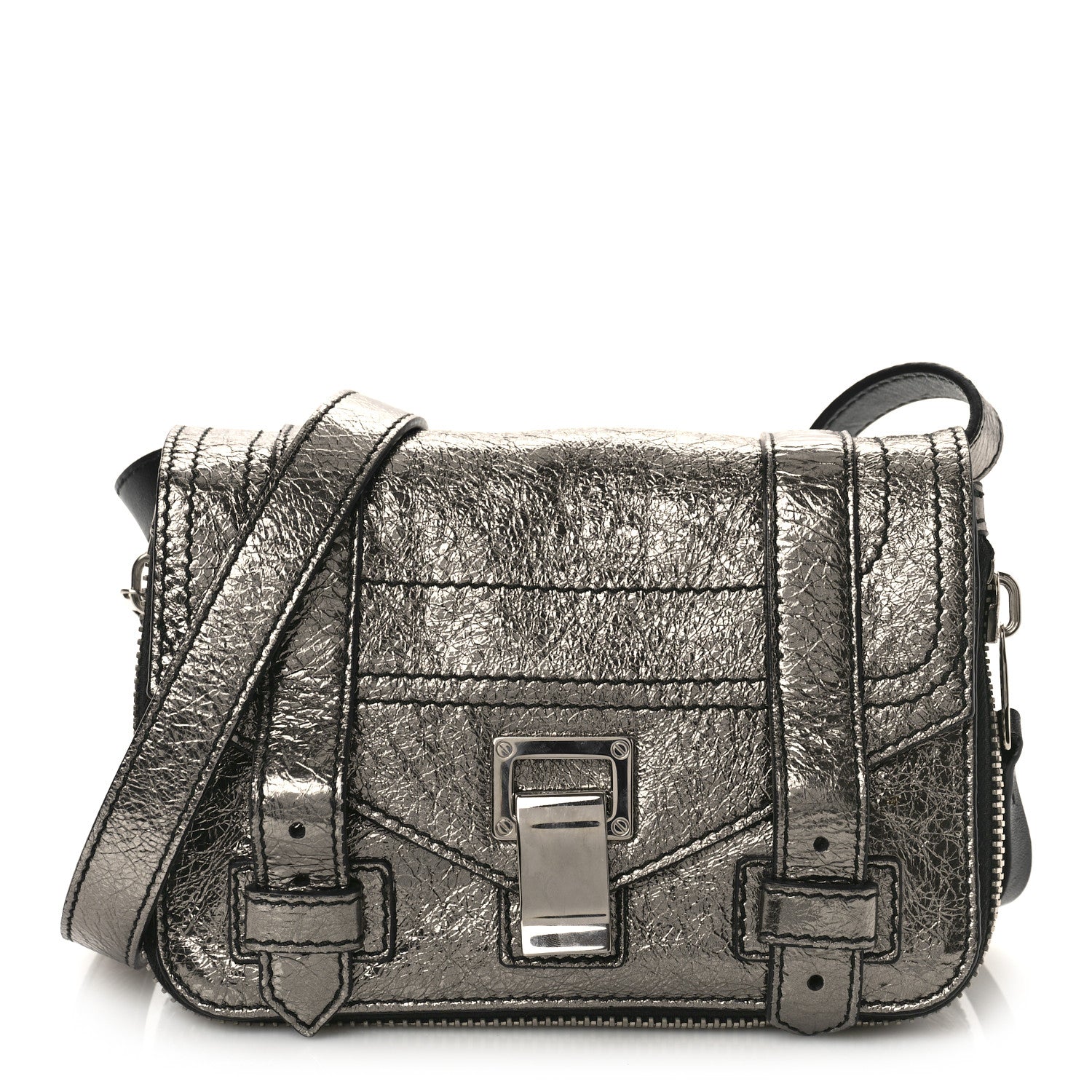 Proenza Schouler Metallic Paper Lambskin PS1 Mini Pouch Messenger Dark Silver 1 of 8