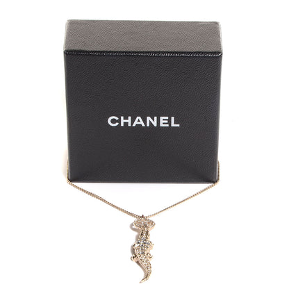 Chanel Crystal CC Alligator Necklace Gold 5 of 5