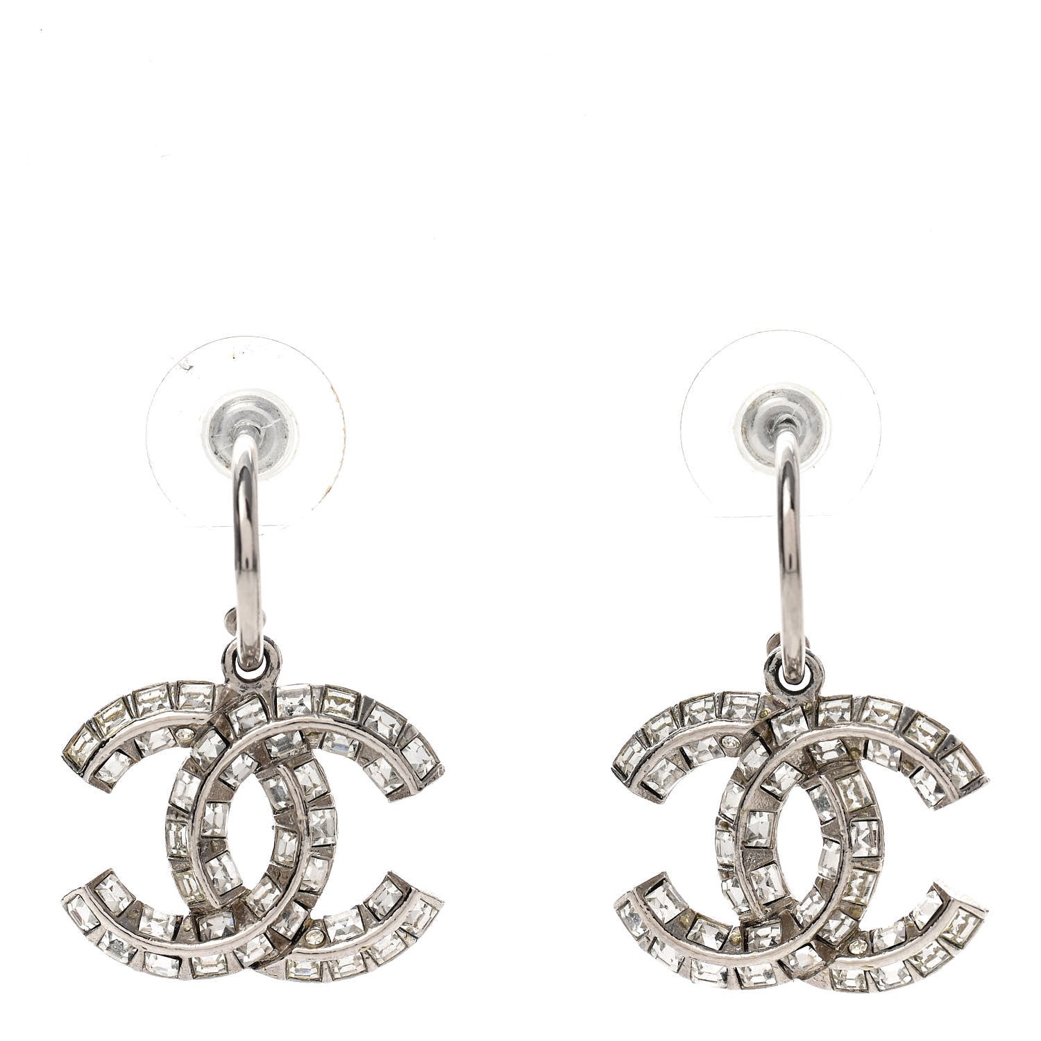 Chanel Baguette Crystal CC Dangle Earrings Silver 1 of 4