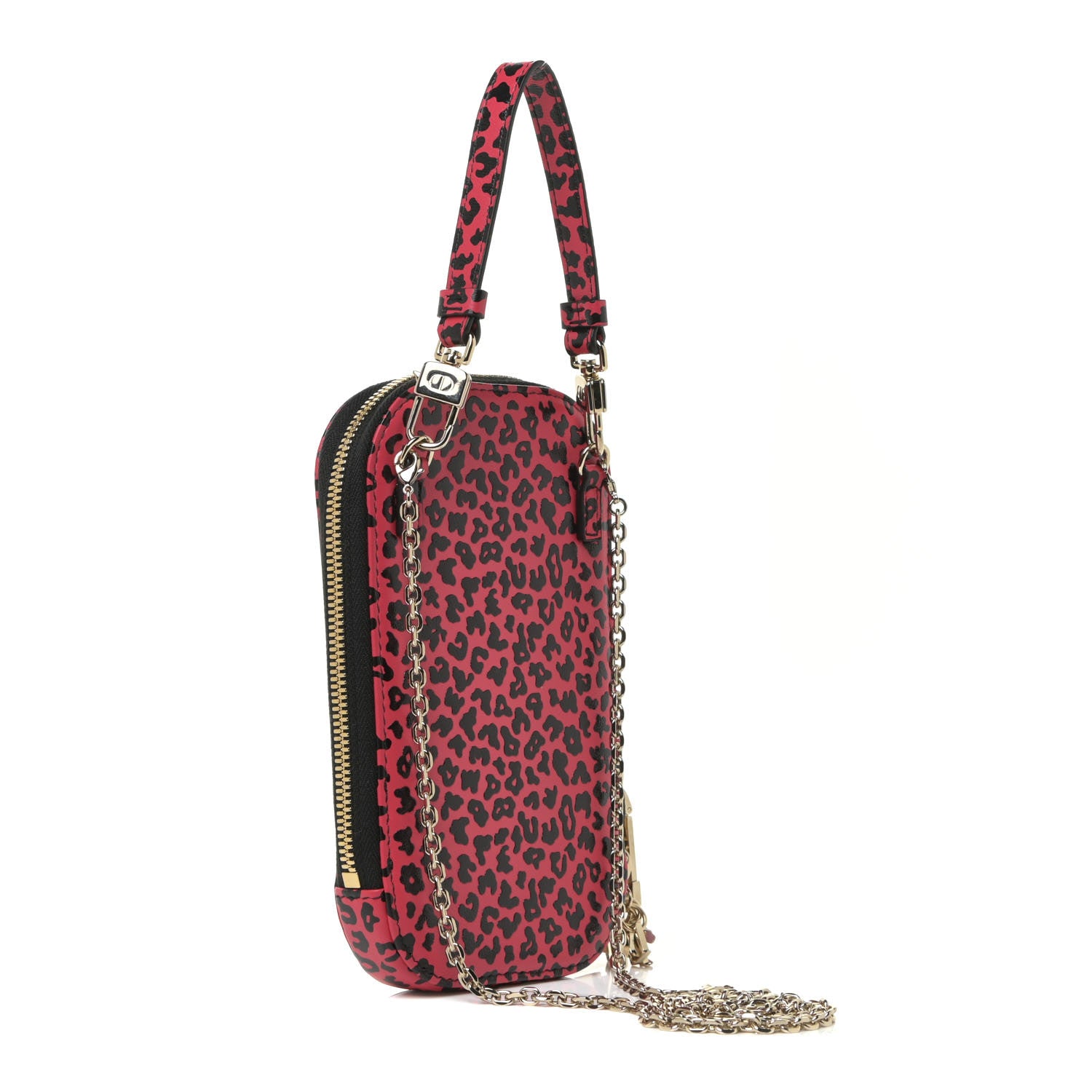 Christian Dior Calfskin Leopard Print Phone Holder Pink Black 2 of 12
