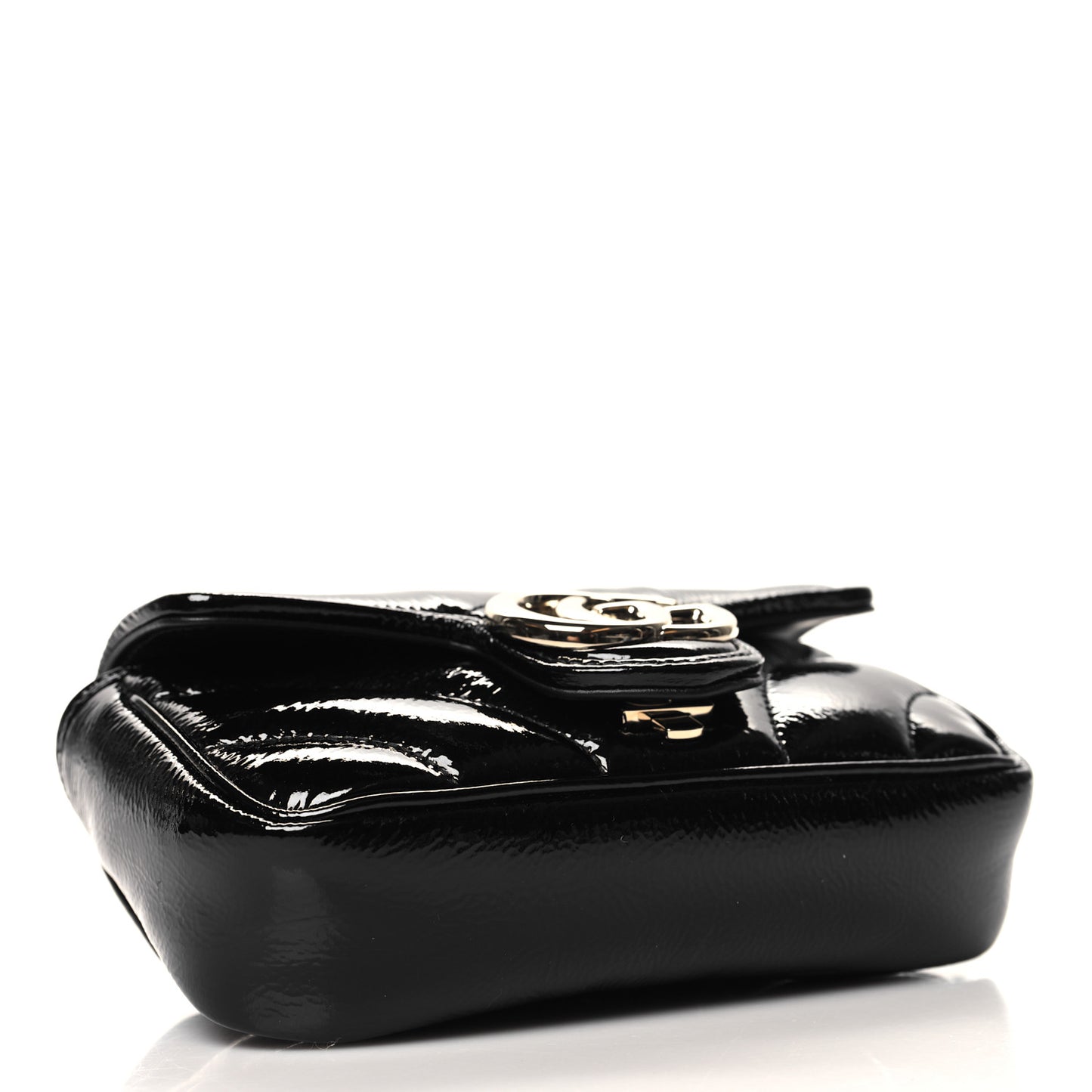 Patent Lambskin Matelasse Super Mini GG Marmont Shoulder Bag Black