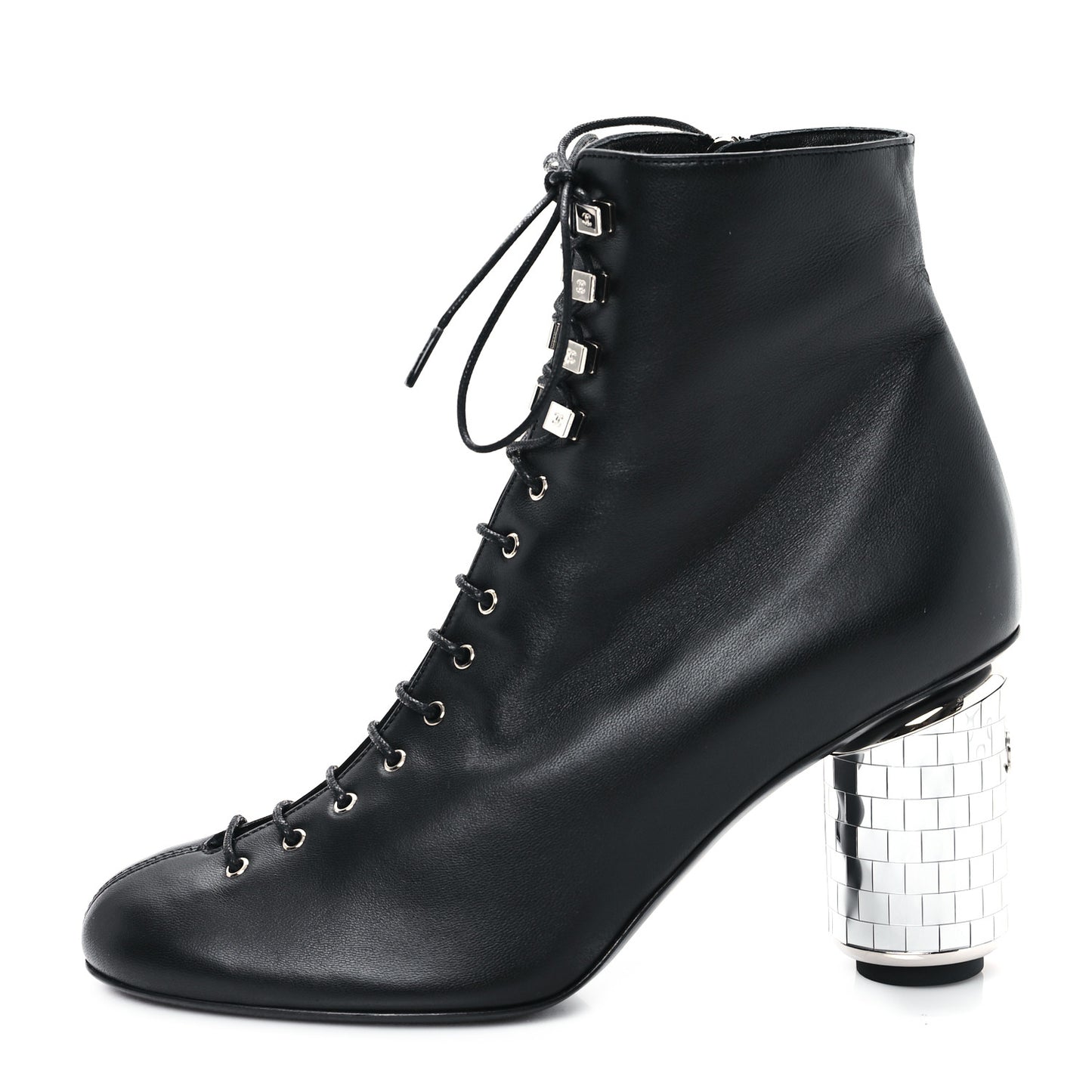 Lambskin Metallic Heel Lace Up Boots 38 Black
