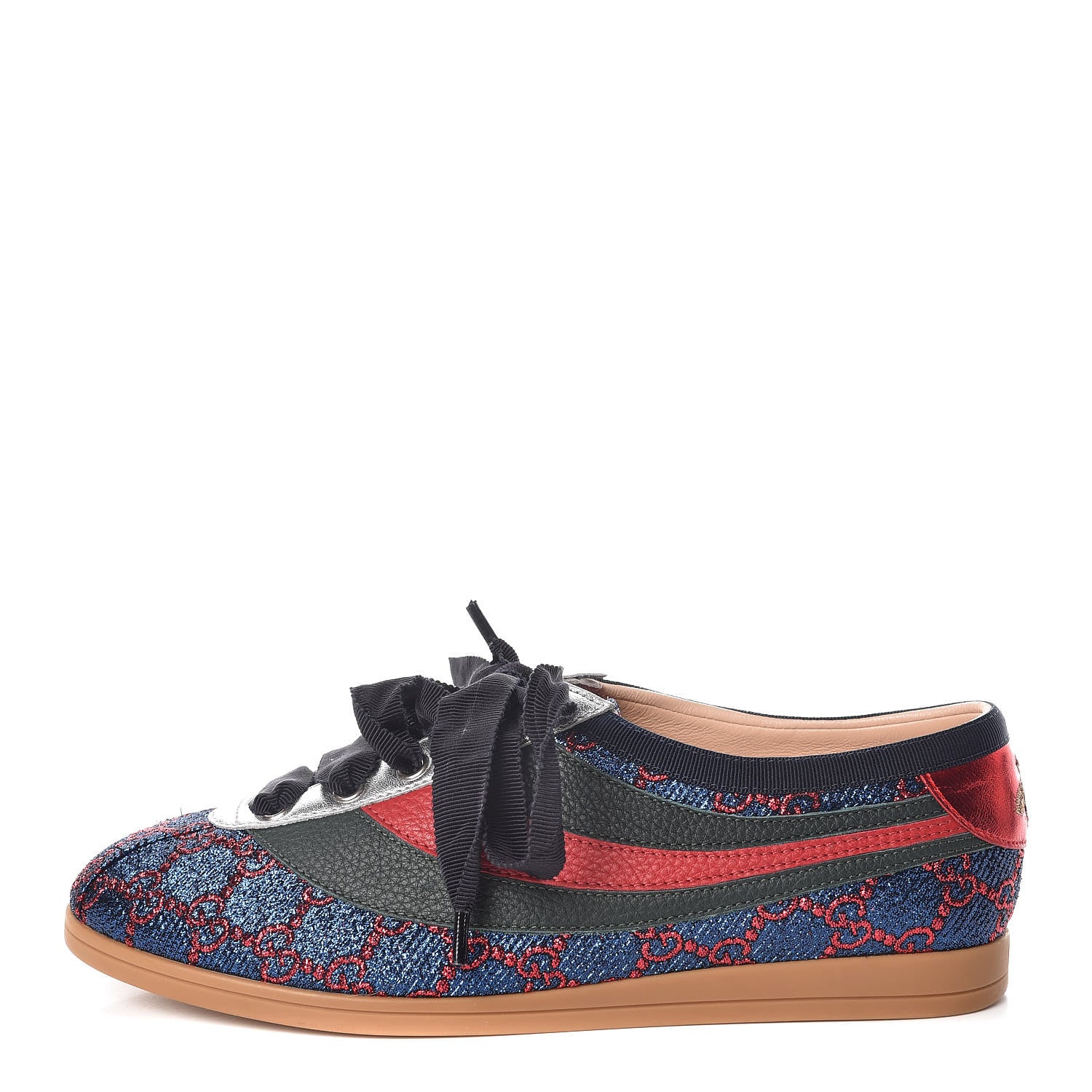 Gucci Lurex Calfskin Web GG Monogram Womens Falacer Sneakers 38 Iridescent Blue Iridescent Red Silver 1 of 10