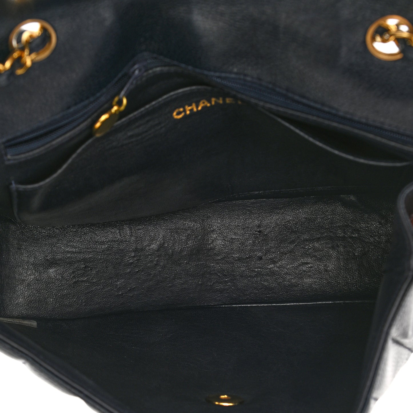 Caviar Vertical Quilted Small Single Flap Dark Blue