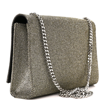 Saint Laurent Metallic Canvas Woven Medium Classic Monogram Kate Satchel Silver 3 of 10