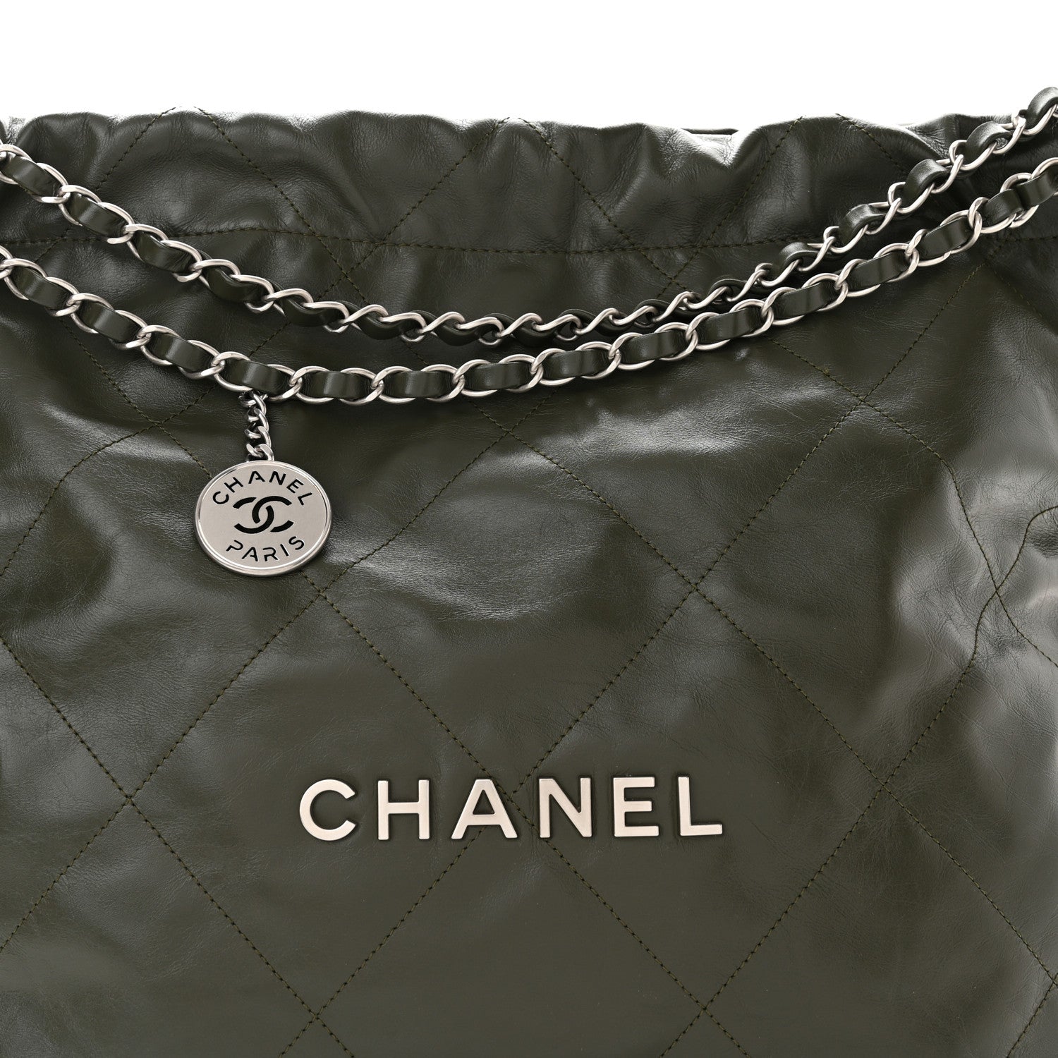 Chanel Shiny Calfskin Quilted Chanel 22 Khaki 9 of 11