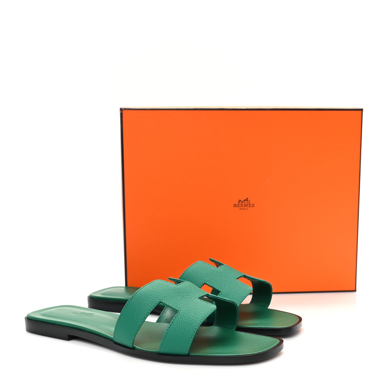 Hermes Epsom Oran Sandals 40.5 Vert Emeraude 10 of 10