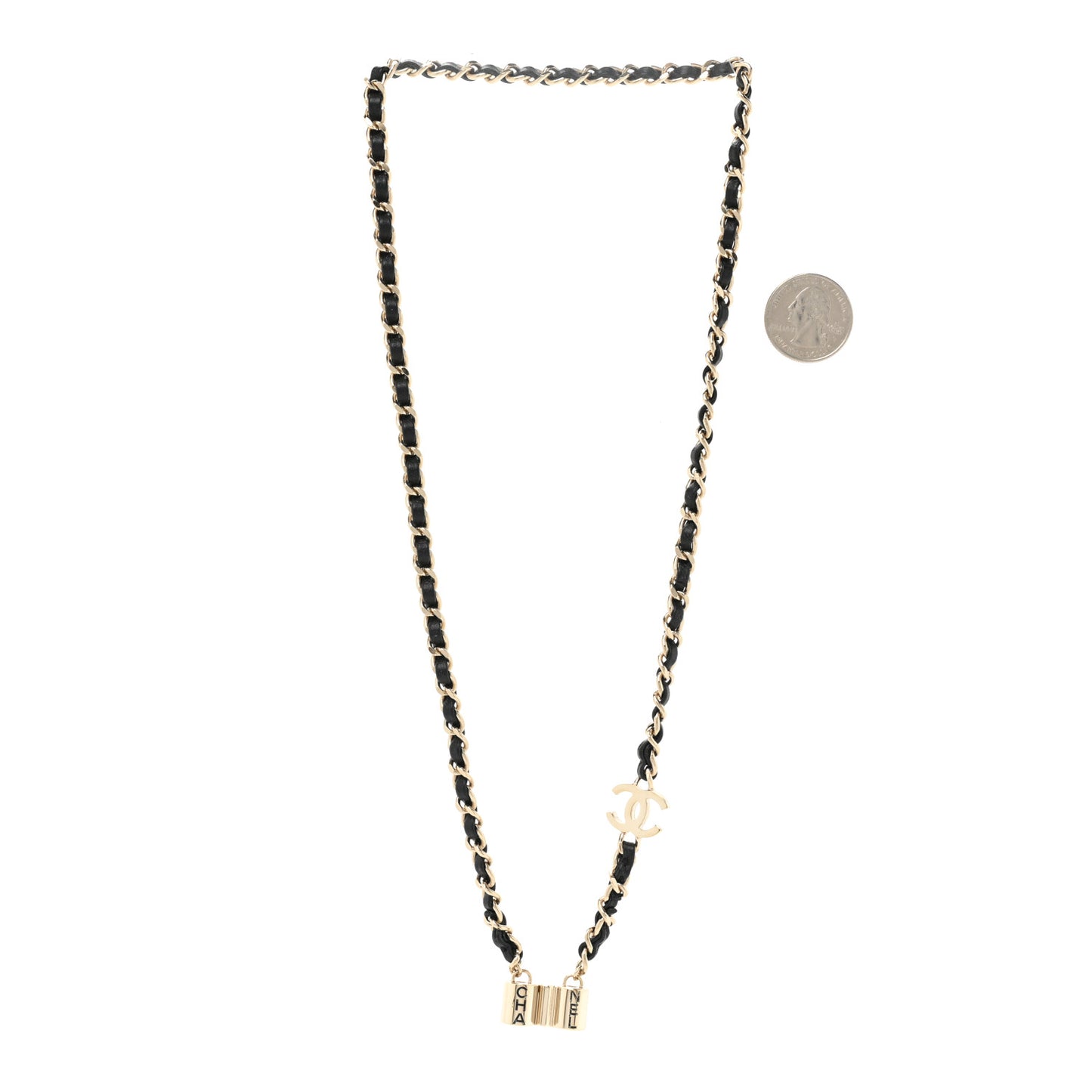 Metal Lambskin CC AirPods Necklace Gold Black
