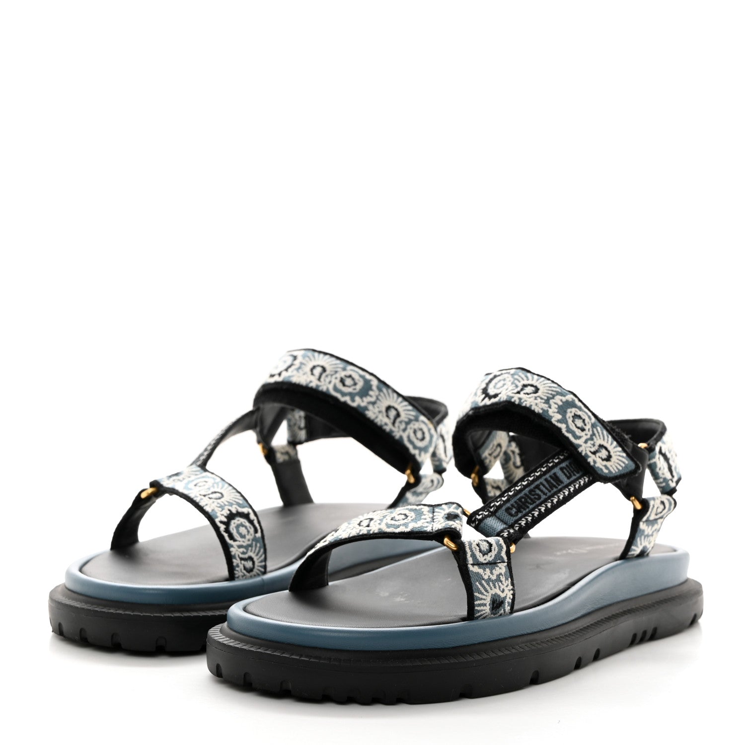 Christian Dior Canvas Embroidered Bandana 10mm D-Wave Sandals 40.5 Deep Blue 3 of 9
