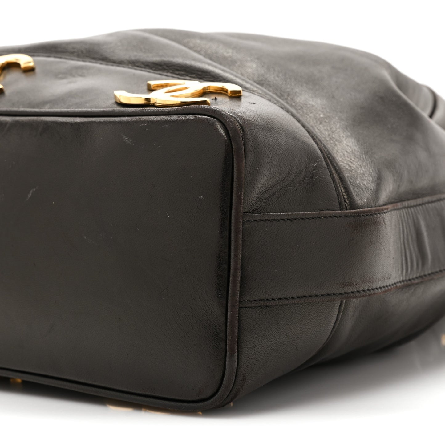 Lambskin CC Drawstring Shoulder Bag Black