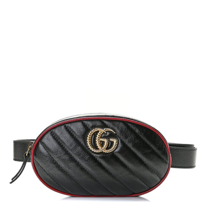 Gucci Azalea Calfskin Matelasse Diagonal Torchon GG Marmont Belt Bag 75 30 Black Romantic Cerise 1 of 12