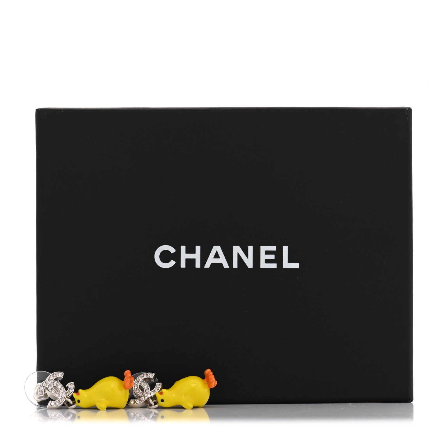 Chanel Metal Resin Strass Crystal CC Baby Chick Pendant Earrings Silver Yellow Orange 5 of 5