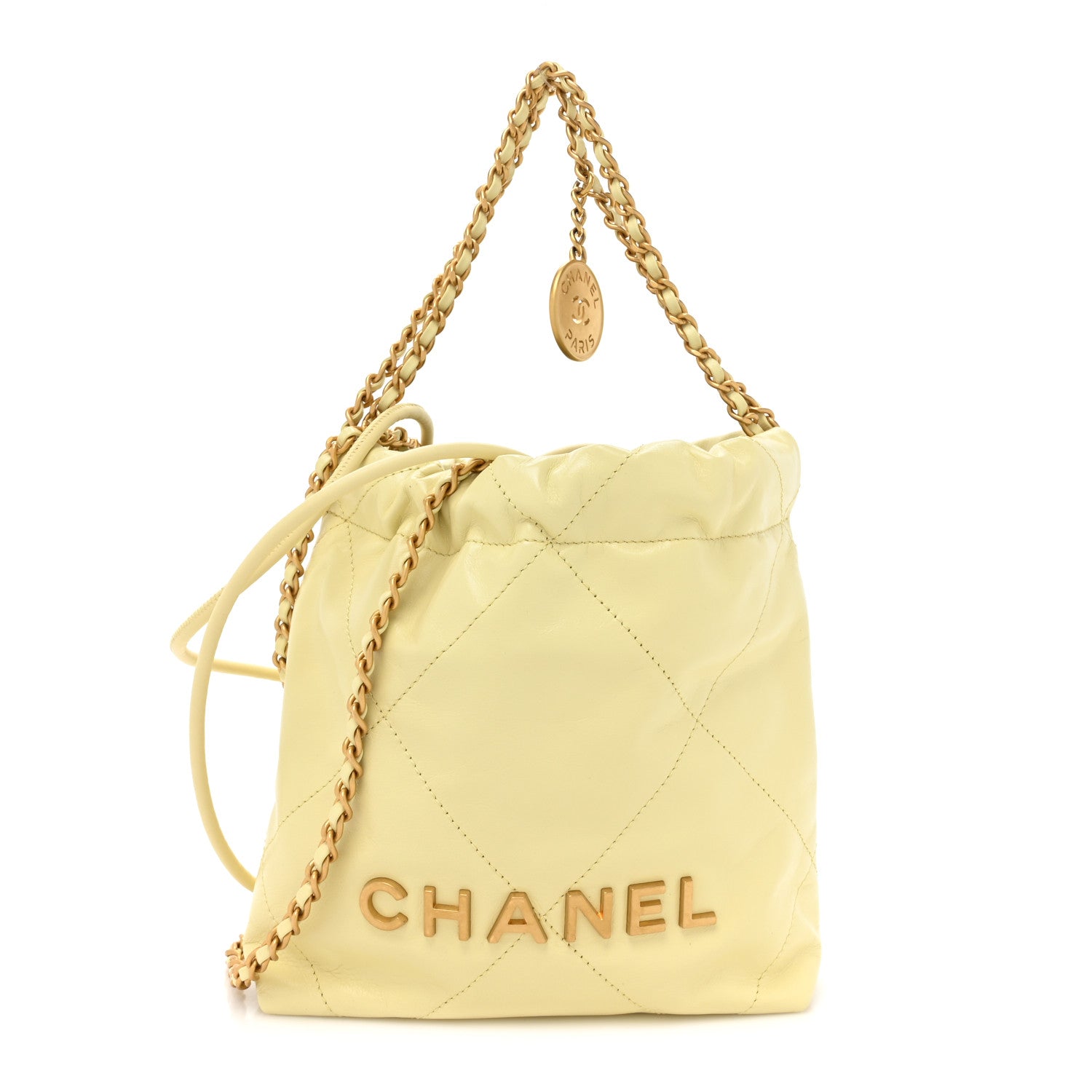 Chanel Shiny Calfskin Quilted Mini Chanel 22 Light Yellow 1 of 9