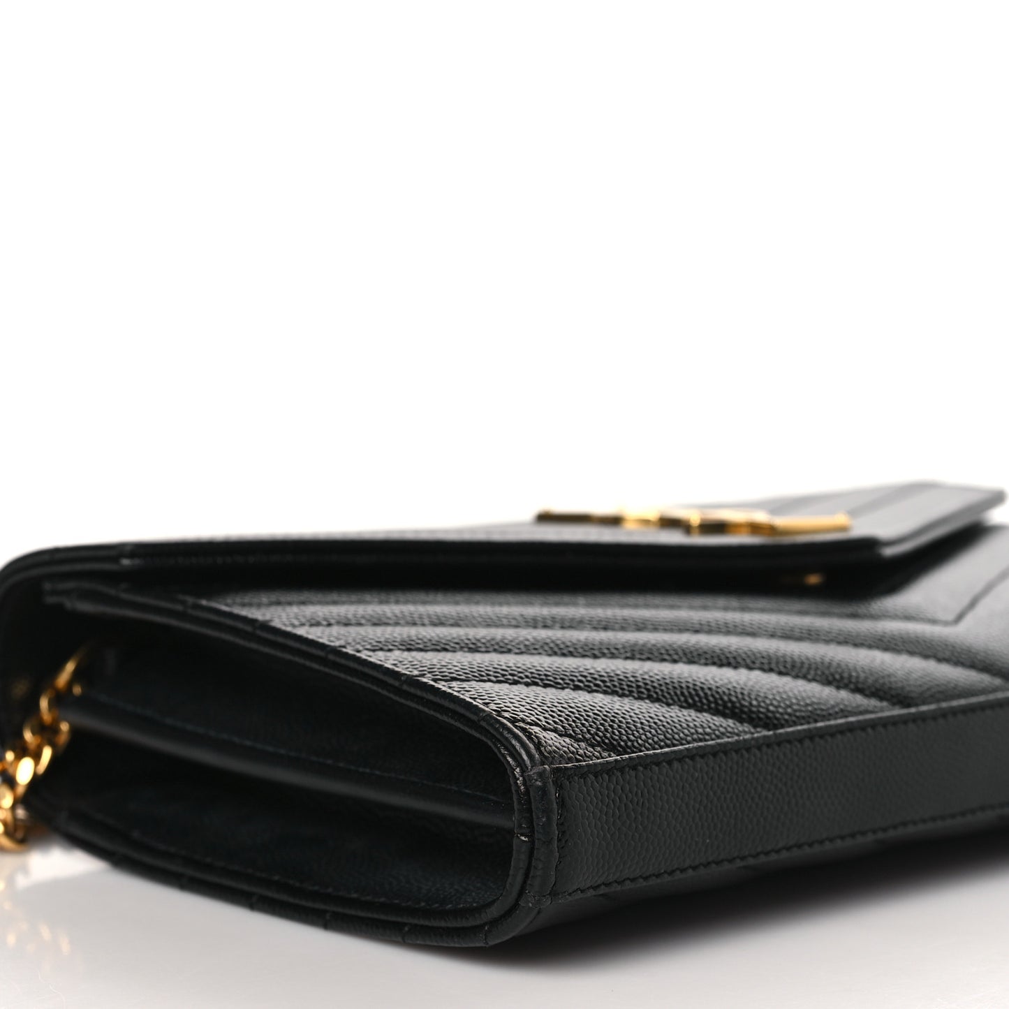Grain De Poudre Matelasse Chevron Monogram Chain Wallet Black