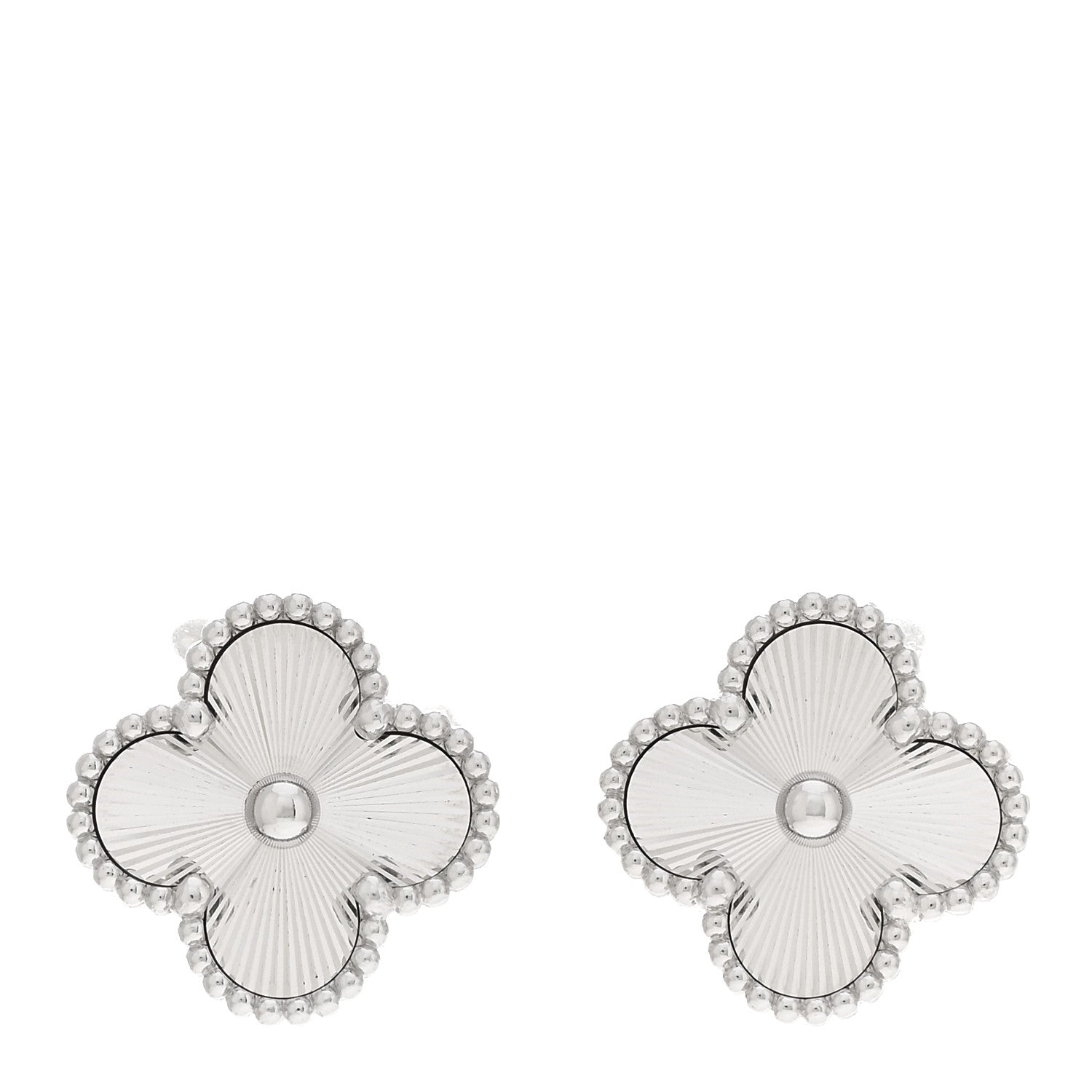 Van Cleef & Arpels 18K White Gold Guilloche Vintage Alhambra Earrings 1 of 5