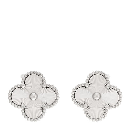 Van Cleef & Arpels 18K White Gold Guilloche Vintage Alhambra Earrings 1 of 5