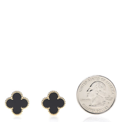 Van Cleef & Arpels 18K Yellow Gold Black Onyx Vintage Alhambra Earrings 2 of 5