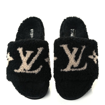 Louis Vuitton Shearling Monogram Giant Paseo Flat Comfort Mule 38 Black 5 of 10