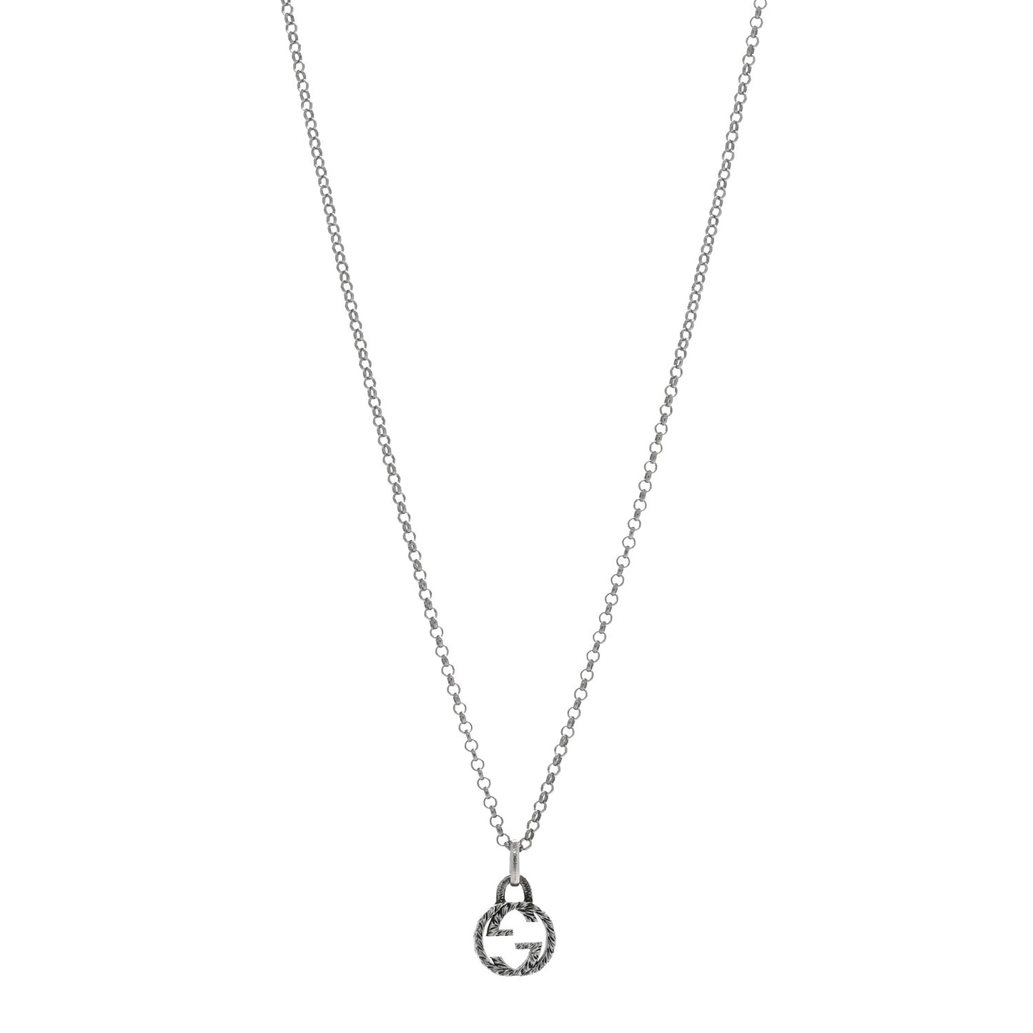 Sterling Silver Small Textured Interlocking G Pendant Necklace