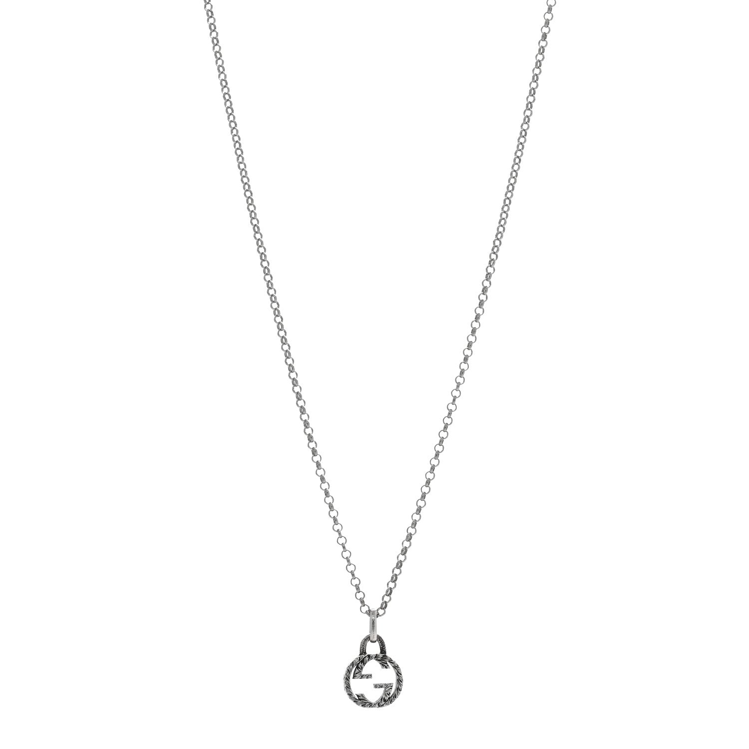 Gucci Sterling Silver Small Textured Interlocking G Pendant Necklace 1 of 4