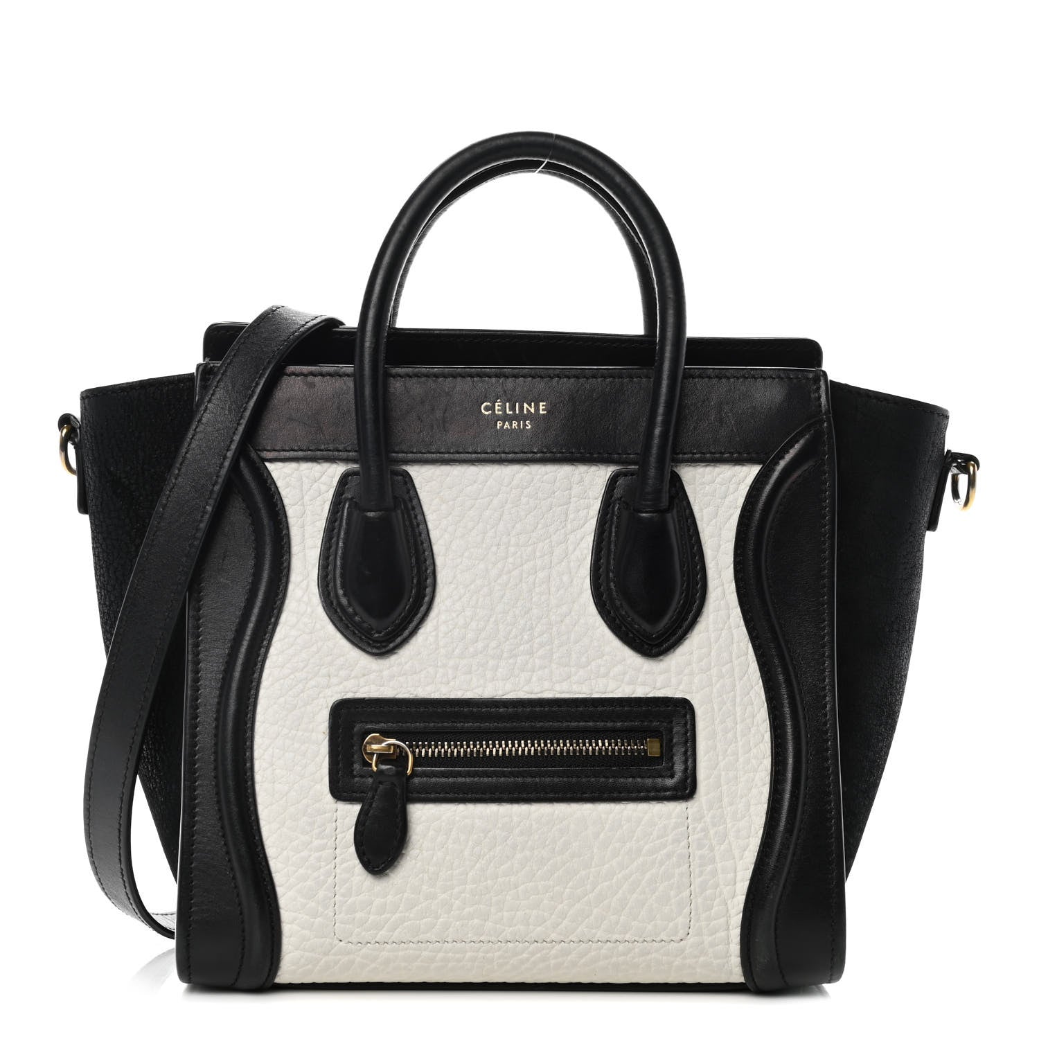 Celine Bullhide Calfskin Nubuck Bi-Color Nano Luggage Black White 1 of 12