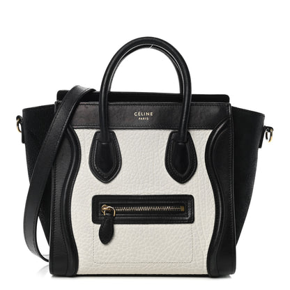 Celine Bullhide Calfskin Nubuck Bi-Color Nano Luggage Black White 1 of 12