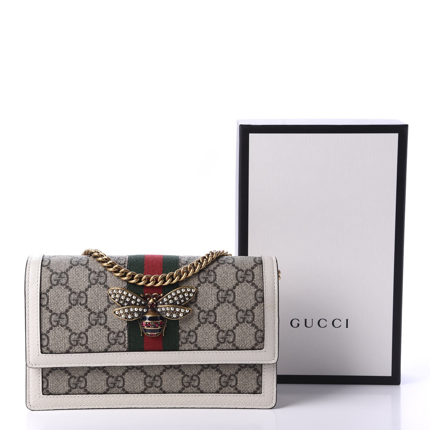 Gucci GG Supreme Monogram Web Queen Margaret Chain Wallet White 10 of 10